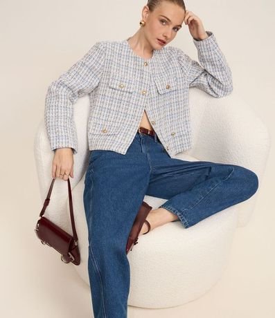 Chaqueta en Tweed de Cuadros con Solapas con Botones 6