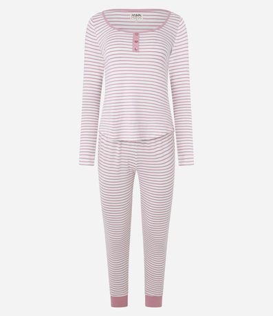 Pijama Largo en Punto con Botones y Estampa Rayada 6
