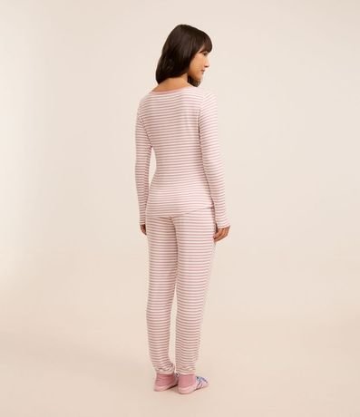 Pijama Largo en Punto con Botones y Estampa Rayada 2