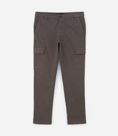 Pantalón en Sarga y Bolsillos Cargo con Solapa