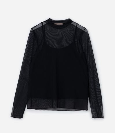 Blusa Sobrepuesta en Tule con Cuello Redondo Curve & Plus Size 4