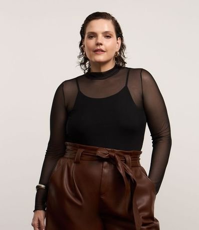 Blusa Sobrepuesta en Tule con Cuello Redondo Curve & Plus Size