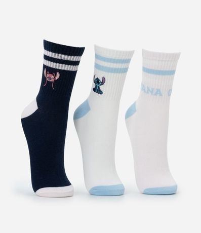 Kit 03 Medias Cano Mediano en Algodón con Bordado Stitch y Angel