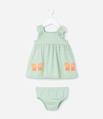 Vestido Infantil con Volados y Bordado Mariposa  - Talle 0 a 18 meses