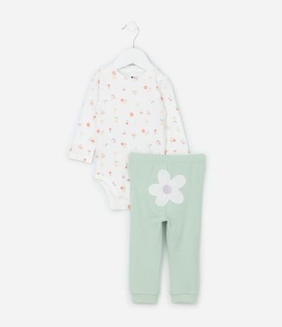 Conjunto Infantil en Suedine con Bordado Flor - Talle RN a 18 meses