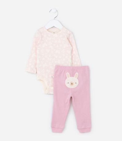 Conjunto Suedine Infantil con Bordado Coneja - Talla RN a 18 meses