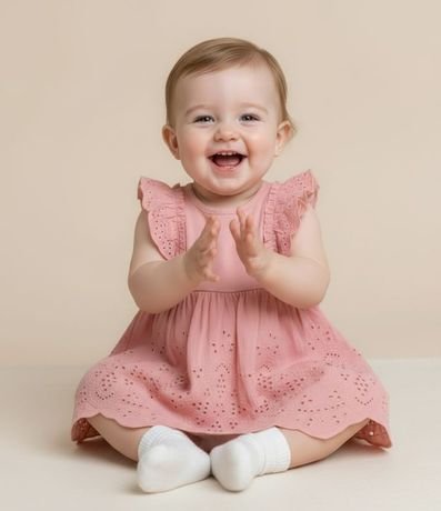 Vestido Body Infantil con Volado Broderie - Talle 0 a 18 meses