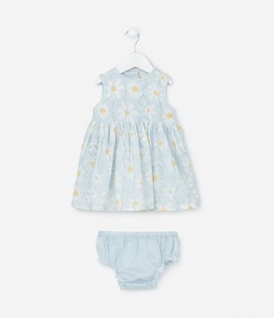 Vestido Infantil en Broderie Estampado de Margaritas con Bombacha - Talle 0 a 18 meses 9