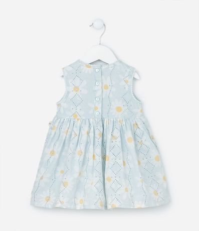 Vestido Infantil en Broderie Estampado de Margaritas con Bombacha - Talle 0 a 18 meses 3