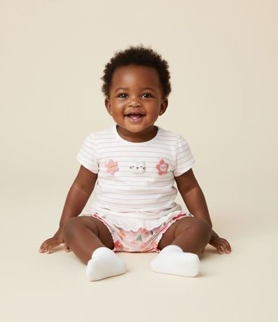 Conjunto Infantil con Estampa de Rayas y Flores - Talle 0 a 18 Meses 1