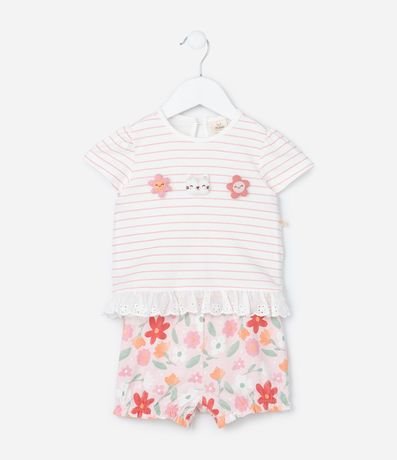 Conjunto Infantil con Estampa de Rayas y Flores - Talle 0 a 18 Meses 2