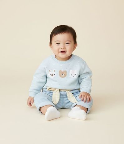 Saco Cerrado Infantil en Algodón con Bordado de animalitos  - Talle 0 a 18 Meses