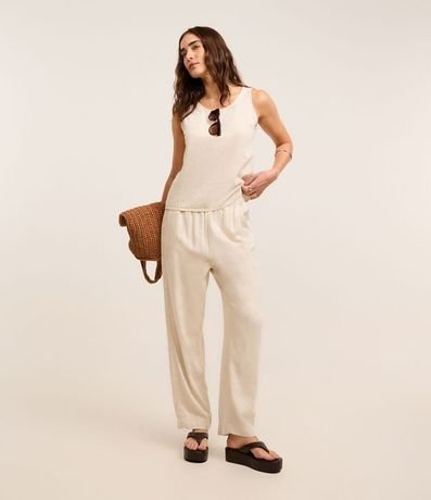 Pantalón Recto en Sarga con Cintura Elástica