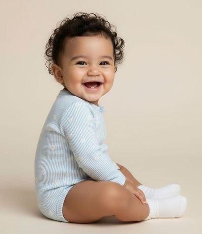 Body Infantil con Estampa Rayas y Margaridas - Talle RN a 18 meses