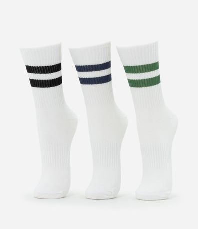 Kit 03 Medias Caña larga en Algodón Canelado y Listrado