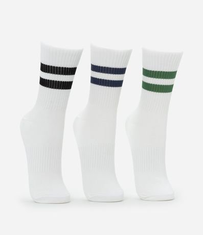 Kit 03 Medias Caña larga en Algodón Canelado y Listrado 2