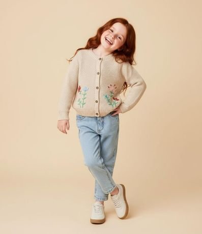 Suéter Infantil en Punto con Bordado Flores - Talle 1 a 6 años