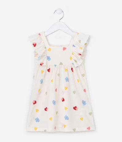 Vestido Infantil Texturizado con Estampa Corazones - Talle 1  a 6 años