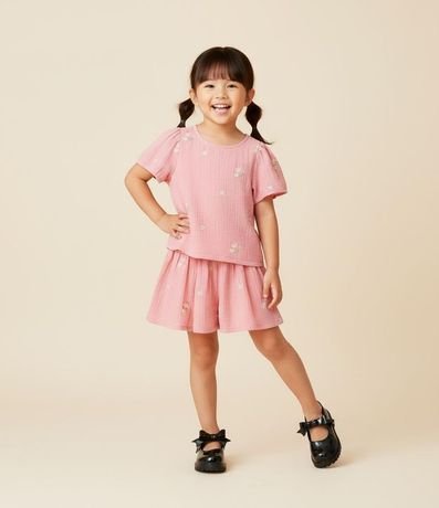 Conjunto Infantil Texturizado con Bordado Flores - Talle 1 a 6 años
