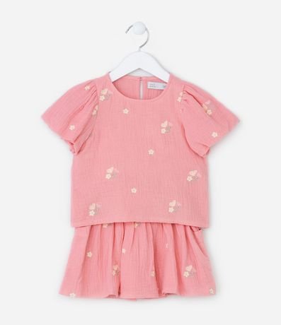 Conjunto Infantil Texturizado con Bordado Flores - Talle 1 a 6 años