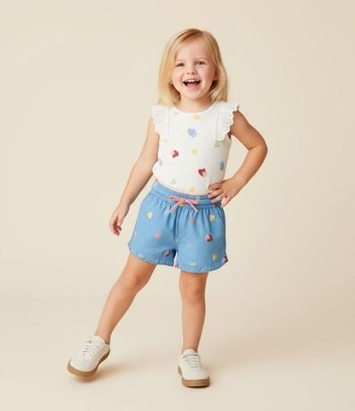 Short Infantil con Volados y Estampa Corazones - Talle 1 a 6 años