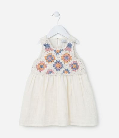 Vestido Infantil con Busto de Efecto Ganchillo - Talle 1 a 6 años