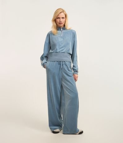 Pantalón Wide Leg en con Lazo en la Cintura y Raya Lateral