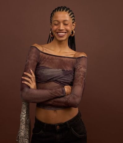 Blusa en Tul Animal Print y Detalle Torcido 3