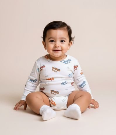 Body Infantil en Algodón con Estampa Carritos - Talle RN a 18 meses