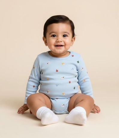 Body Infantil en Algodón con Estampa Mini Ícones - Talle RN a 18 meses