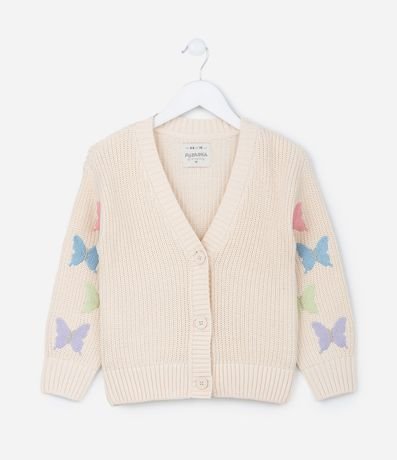 Cardigan Infantil en Punto con Bordado Mariposas - Talle 5 a 14 años