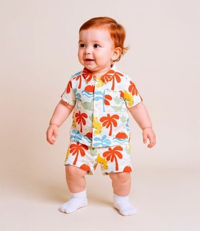 Conjunto Infantil en Tricolina Estampado de Dinosaurio y Palmera - Talle 0 a 18 meses 2