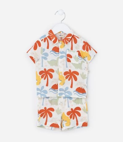 Conjunto Infantil en Tricolina Estampado de Dinosaurio y Palmera - Talle 0 a 18 meses 3