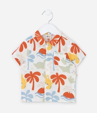 Conjunto Infantil en Tricolina Estampado de Dinosaurio y Palmera - Talle 0 a 18 meses 4