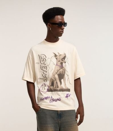 Remera Boxy en Algodón con Estampa de Gárgula de Perro