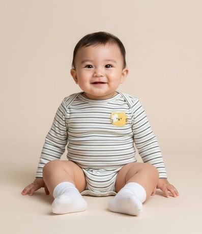 Body Infantil con Estampa Interactiva de Gatito - Talle 0 a 18 meses