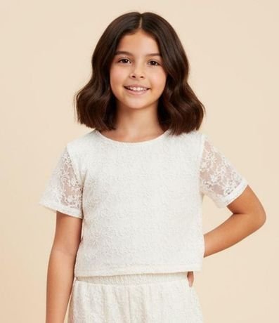 Blusa Cropped Infantil en Tule Bordado - Talle 5 a 14 años