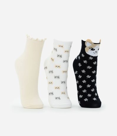 Kit 03 Medias Cano Mediano en Algodón con Bordado Gatito 2