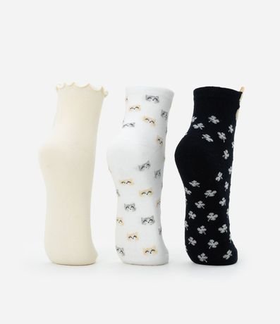 Kit 03 Medias Cano Mediano en Algodón con Bordado Gatito 3