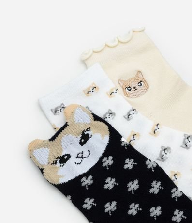 Kit 03 Medias Cano Mediano en Algodón con Bordado Gatito 4