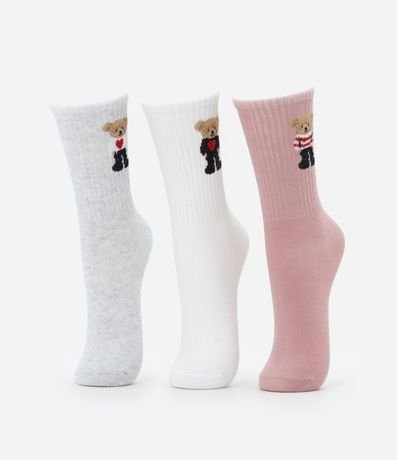 Kit 03 Medias en Algodón con Estampa de Ositos