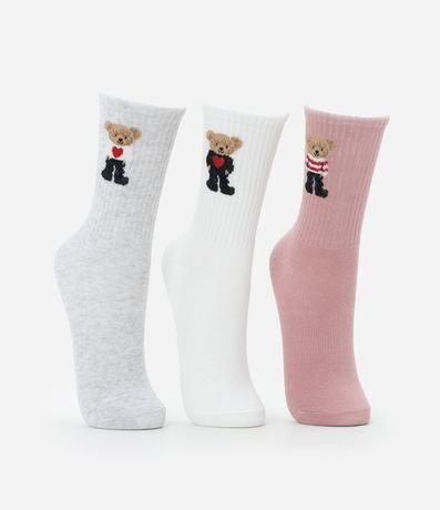 Kit 03 Medias en Algodón con Estampa de Ositos 2