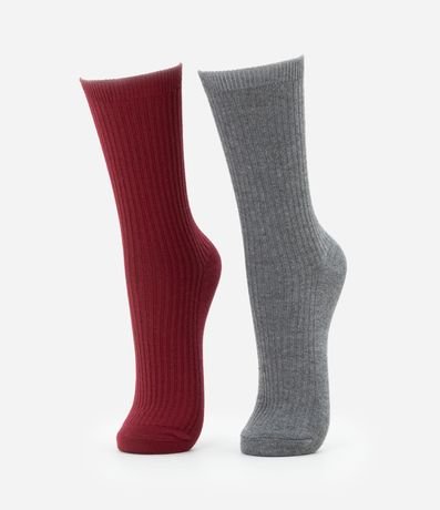 Kit 02 Medias Caña Larga en Poliamida Acanalada