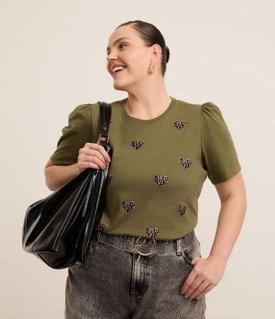 Blusa Manga Abullonada y Corazón Animal Print Curve & Plus Size