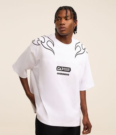 Remera Oversized en Malla con Estampa Lettering y Maori