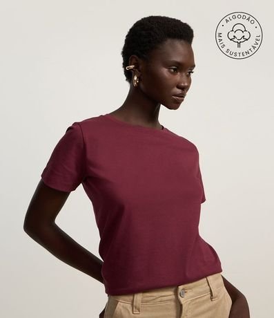 Blusa Alargada Básica en Algodón con Cuello Redondo y Manga Corta