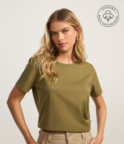 Blusa Alargada Básica en Algodón con Cuello Redondo y Manga Corta