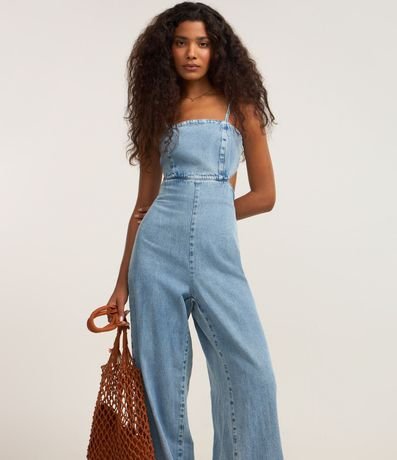 Mono Largo en Jeans con Abertura y Lazo en la Espalda 2