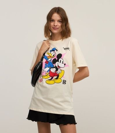 Remera Alargada en Algodón Estampa Mickey y Donald
