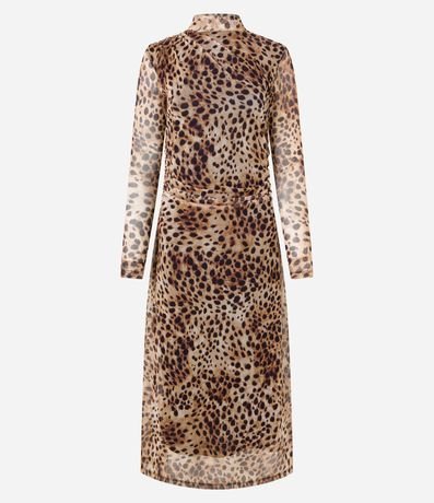 Vestido Evasê Midi en Tule con Estampa Leopardo